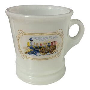 Vtg Avon Milk Glass Train Mug – 1970s Steam Locomotive Graphic, D Handle
